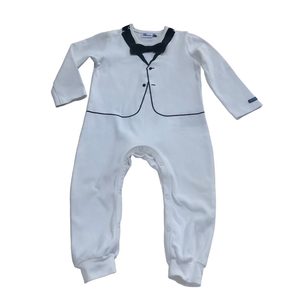 The Tiny Universe White Tiny Tuxedo Romper 12M - Picture 2 of 6